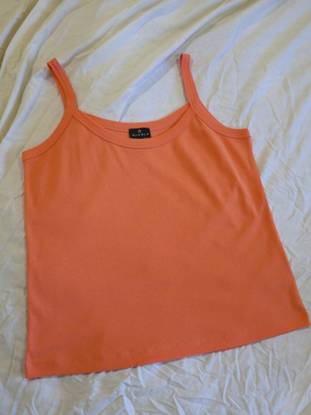Marble Coral Peach Tank Top Casual Sleeveless Scoop Neck Size L